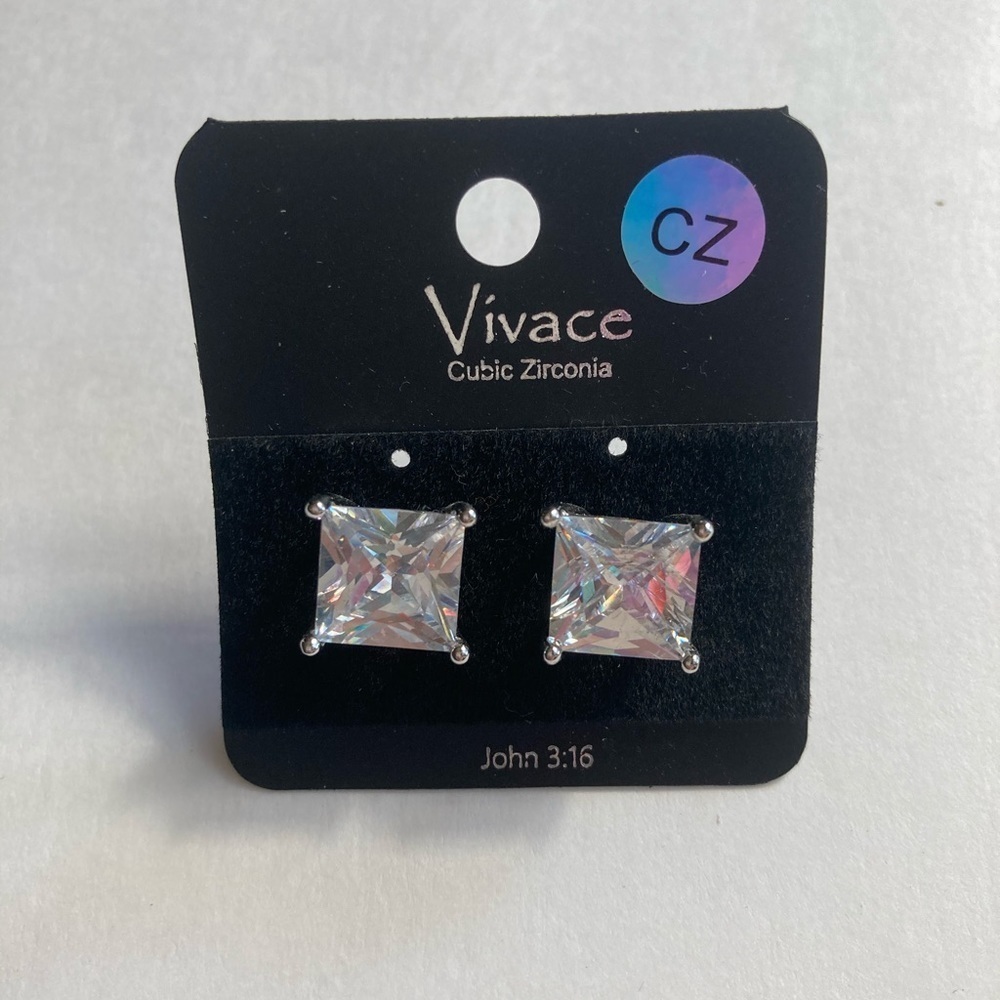 Cushion Cut CZ Earrings - Picture 2 of 4